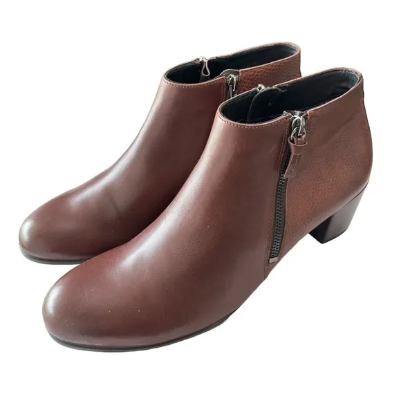 ECCO Shape M 35 Zip Ankle Boots Womens EU 42 US 11 / 11.5 Brown Leather Booties