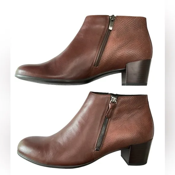 ECCO Shape M 35 Zip Ankle Boots Womens EU 42 US 11 / 11.5 Brown Leather Booties