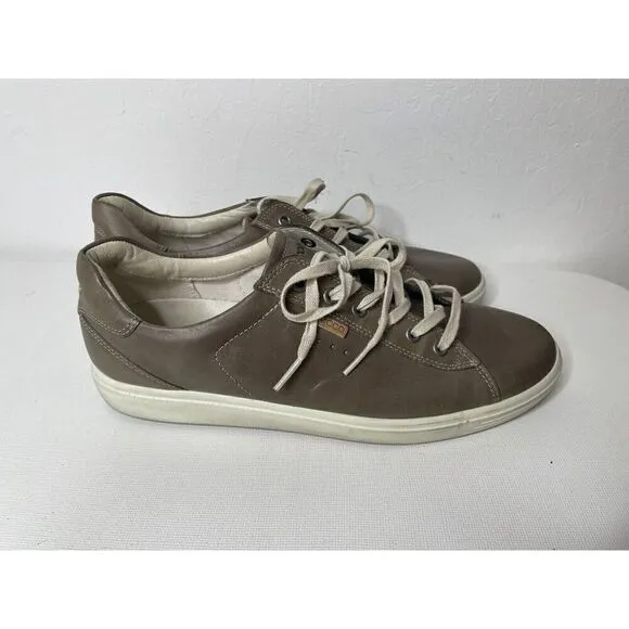 ECCO Size 43 9 9.5 Comfort Shoes Taupe Leather Lace Up Casual Sneakers