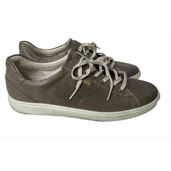 ECCO Size 43 9 9.5 Comfort Shoes Taupe Leather Lace Up Casual Sneakers