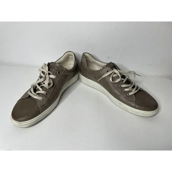 ECCO Size 43 9 9.5 Comfort Shoes Taupe Leather Lace Up Casual Sneakers