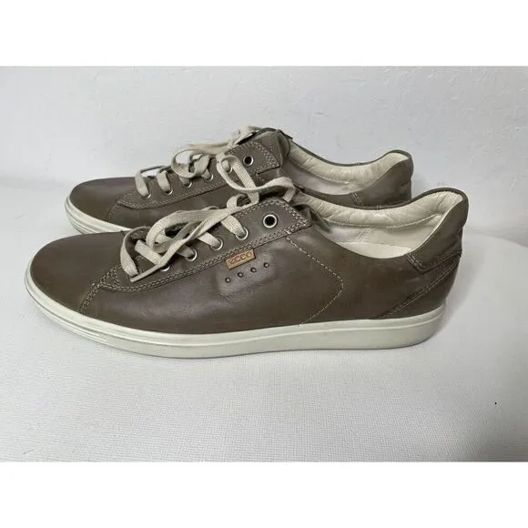 ECCO Size 43 9 9.5 Comfort Shoes Taupe Leather Lace Up Casual Sneakers