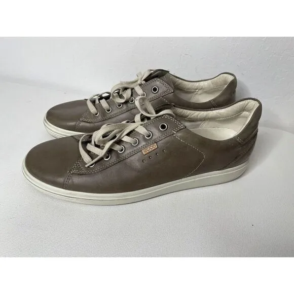 ECCO Size 43 9 9.5 Comfort Shoes Taupe Leather Lace Up Casual Sneakers