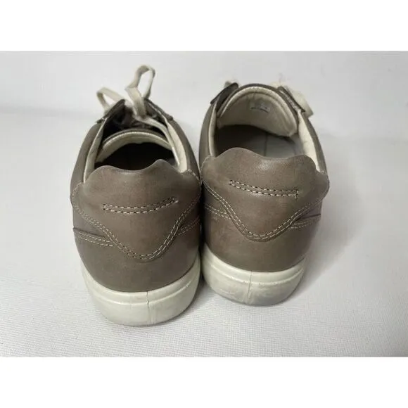 ECCO Size 43 9 9.5 Comfort Shoes Taupe Leather Lace Up Casual Sneakers