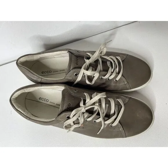 ECCO Size 43 9 9.5 Comfort Shoes Taupe Leather Lace Up Casual Sneakers