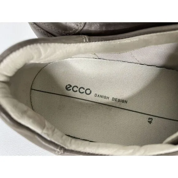 ECCO Size 43 9 9.5 Comfort Shoes Taupe Leather Lace Up Casual Sneakers