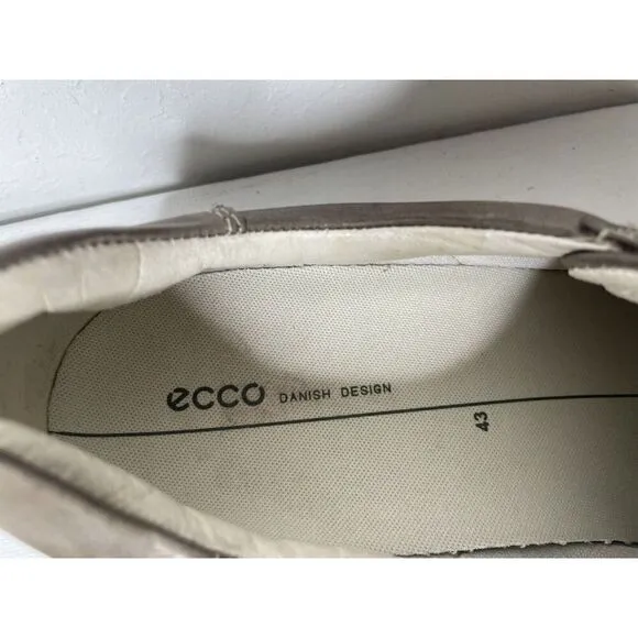 ECCO Size 43 9 9.5 Comfort Shoes Taupe Leather Lace Up Casual Sneakers