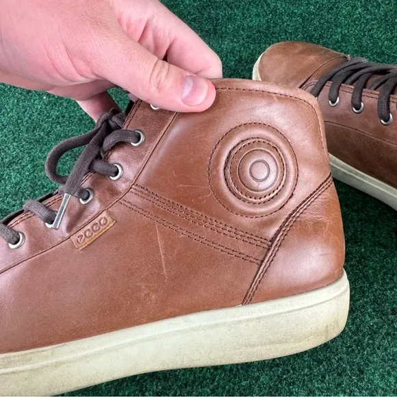 Ecco Soft 7 Mens Sneakers 12-12.5 Brown Leather High Top Laced Sneakers EU 46