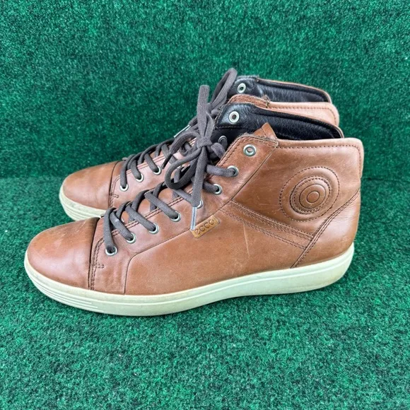 Ecco Soft 7 Mens Sneakers 12-12.5 Brown Leather High Top Laced Sneakers EU 46