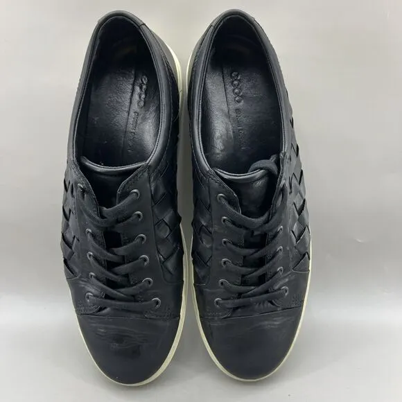 Ecco Soft 7 Woven Tie Sneakers Men's Size 15 Black Leather Comfort Slip On Shoes
