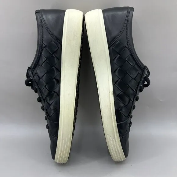 Ecco Soft 7 Woven Tie Sneakers Men's Size 15 Black Leather Comfort Slip On Shoes
