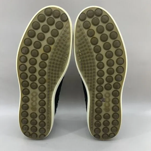 Ecco Soft 7 Woven Tie Sneakers Men's Size 15 Black Leather Comfort Slip On Shoes