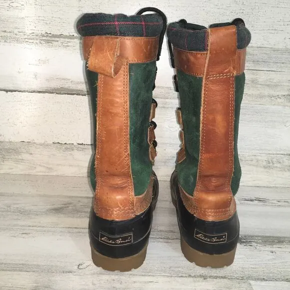 Eddie Bauer Duck Waterproof Snow Hiking Winter Boot Mens 8 Green Blue Leather