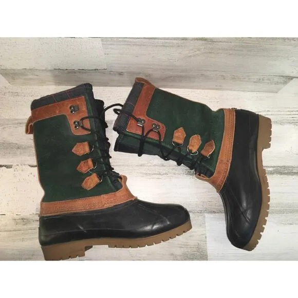 Eddie Bauer Duck Waterproof Snow Hiking Winter Boot Mens 8 Green Blue Leather