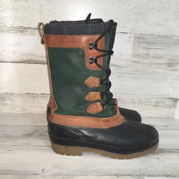 Eddie Bauer Duck Waterproof Snow Hiking Winter Boot Mens 8 Green Blue Leather