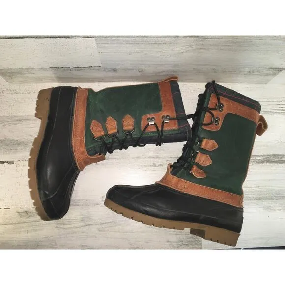 Eddie Bauer Duck Waterproof Snow Hiking Winter Boot Mens 8 Green Blue Leather