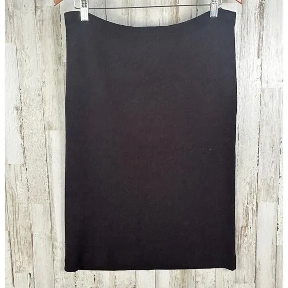 Eileen Fisher Italian Wool Skirt Medium Dark Brown Midi Pencil Quiet Luxury