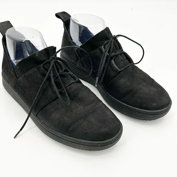 Eileen Fisher Kipling Black Sneakers Lace up Tumbled Nubuck leather Shoes Sz 8