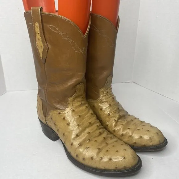El Dorado Full Quill Ostrich Exotic Western Roper Boots wm 10 1/2 Mn 8 1/2 Brown