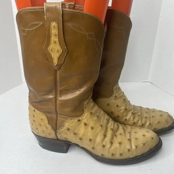 El Dorado Full Quill Ostrich Exotic Western Roper Boots wm 10 1/2 Mn 8 1/2 Brown