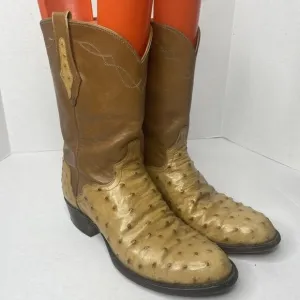 El Dorado Full Quill Ostrich Exotic Western Roper Boots wm 10 1/2 Mn 8 1/2 Brown