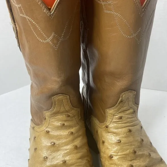 El Dorado Full Quill Ostrich Exotic Western Roper Boots wm 10 1/2 Mn 8 1/2 Brown