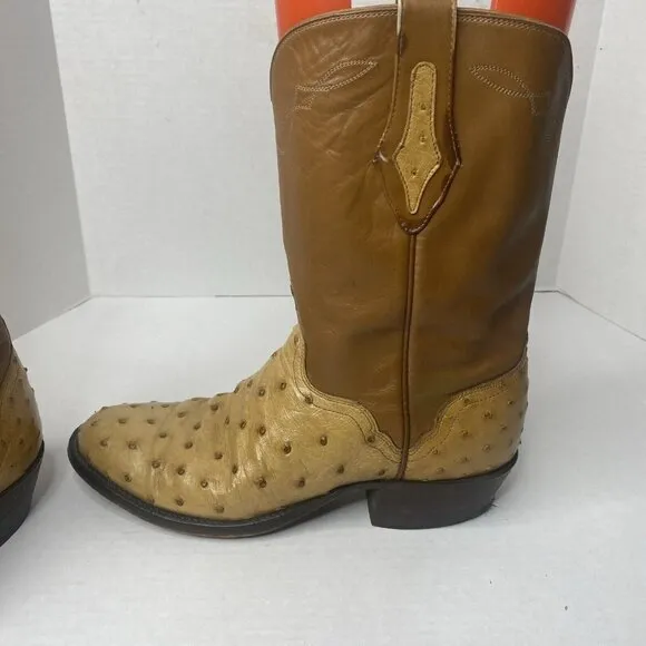 El Dorado Full Quill Ostrich Exotic Western Roper Boots wm 10 1/2 Mn 8 1/2 Brown