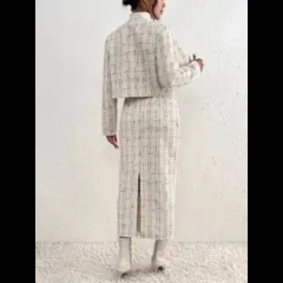 Elegant Plaid Pattern Skirt Set, Single Breasted Long Sleeve Jacket &amp; High Waist