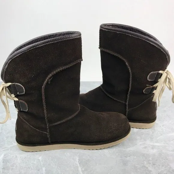 EMU Australia‎ Charlotte Size 10 Boots Brown Suede Leather Sheepskin Waterproof