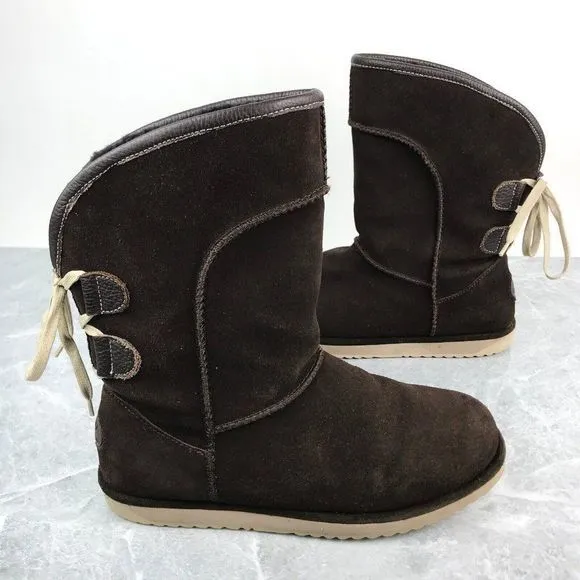 EMU Australia‎ Charlotte Size 10 Boots Brown Suede Leather Sheepskin Waterproof