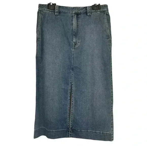 ENZA COSTA SKIRT WOMENS MEDIUM SOFT TOUCH FRONT SLIT DENIM JEAN COTTON BLEND