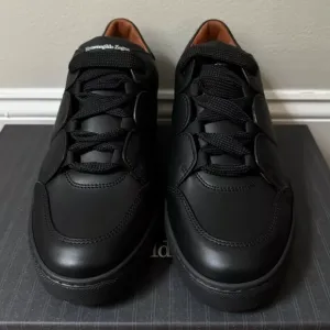 Ermenegildo Zegna Tiziano Black Pelle Leather Sneakers Men’s Size US 10