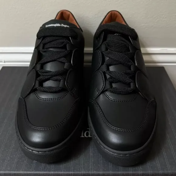 Ermenegildo Zegna Tiziano Black Pelle Leather Sneakers Men’s Size US 10