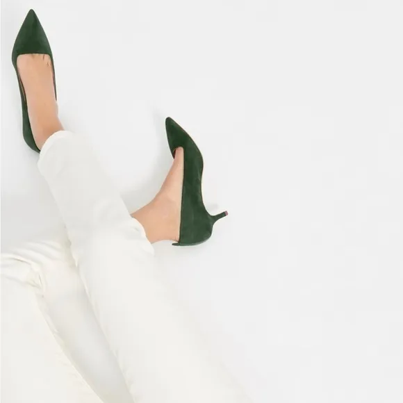 Everlane Heels The Editor Kitten Heel in Green Suede