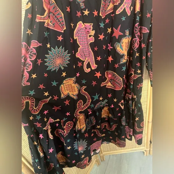 Farm Rio Black Animal Sky Midi Dress
