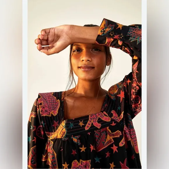 Farm Rio Black Animal Sky Midi Dress