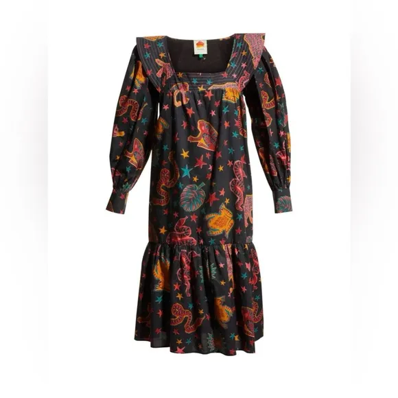 Farm Rio Black Animal Sky Midi Dress