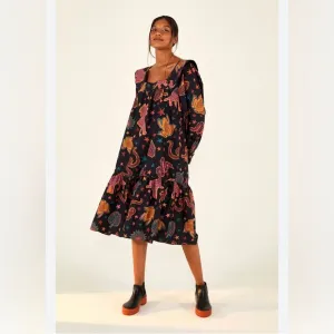 Farm Rio Black Animal Sky Midi Dress