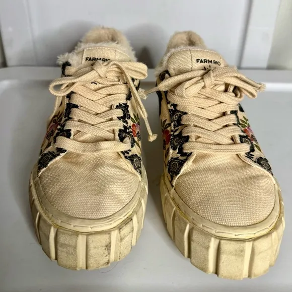 FARM Rio Cream Floral Faux Fur Lined Chunky Sole Sneakers
