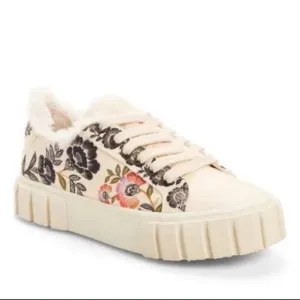 FARM Rio Cream Floral Faux Fur Lined Chunky Sole Sneakers