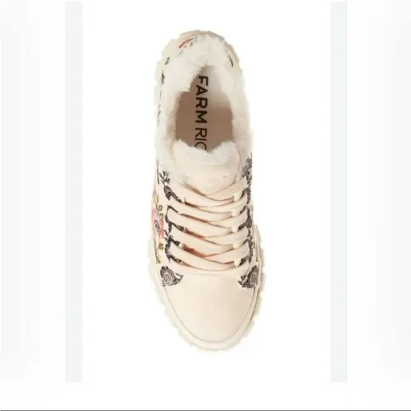 FARM Rio Cream Floral Faux Fur Lined Chunky Sole Sneakers