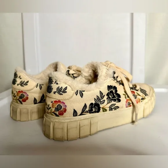 FARM Rio Cream Floral Faux Fur Lined Chunky Sole Sneakers