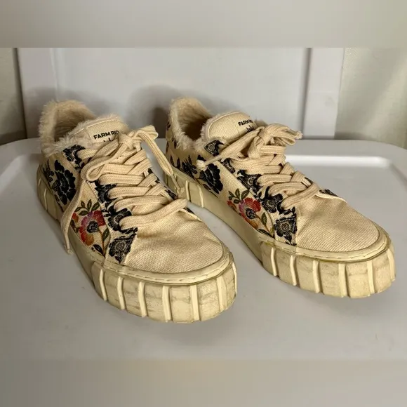 FARM Rio Cream Floral Faux Fur Lined Chunky Sole Sneakers