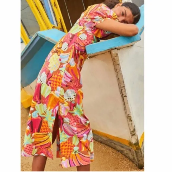 Farm Rio Fruit Salad Puff Sleeve Maxi Dress (L)