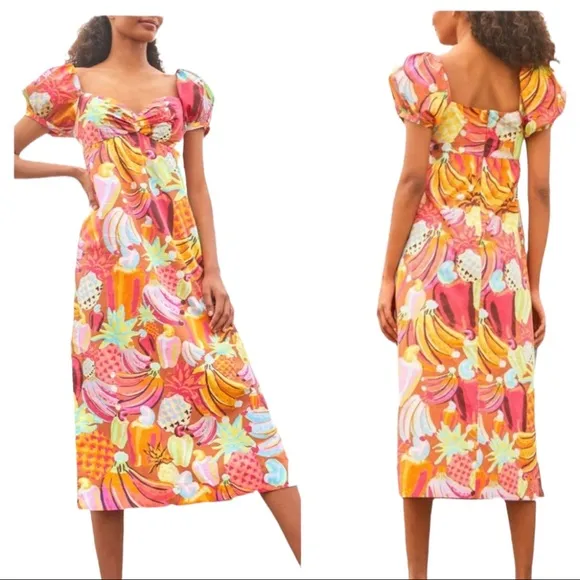 Farm Rio Fruit Salad Puff Sleeve Maxi Dress (L)