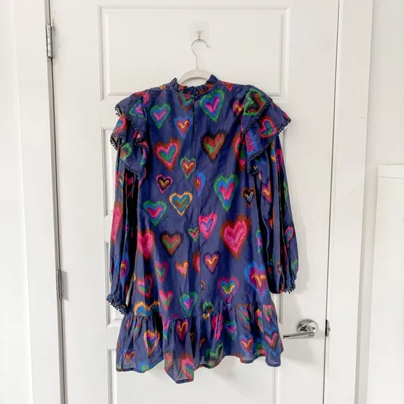 FARM RIO Navy Ikat Dyed Hearts Mini Dress