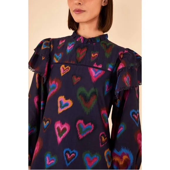 FARM RIO Navy Ikat Dyed Hearts Mini Dress