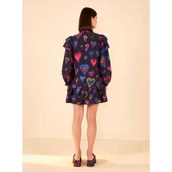 FARM RIO Navy Ikat Dyed Hearts Mini Dress