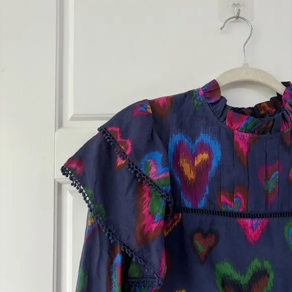 FARM RIO Navy Ikat Dyed Hearts Mini Dress