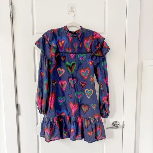 FARM RIO Navy Ikat Dyed Hearts Mini Dress